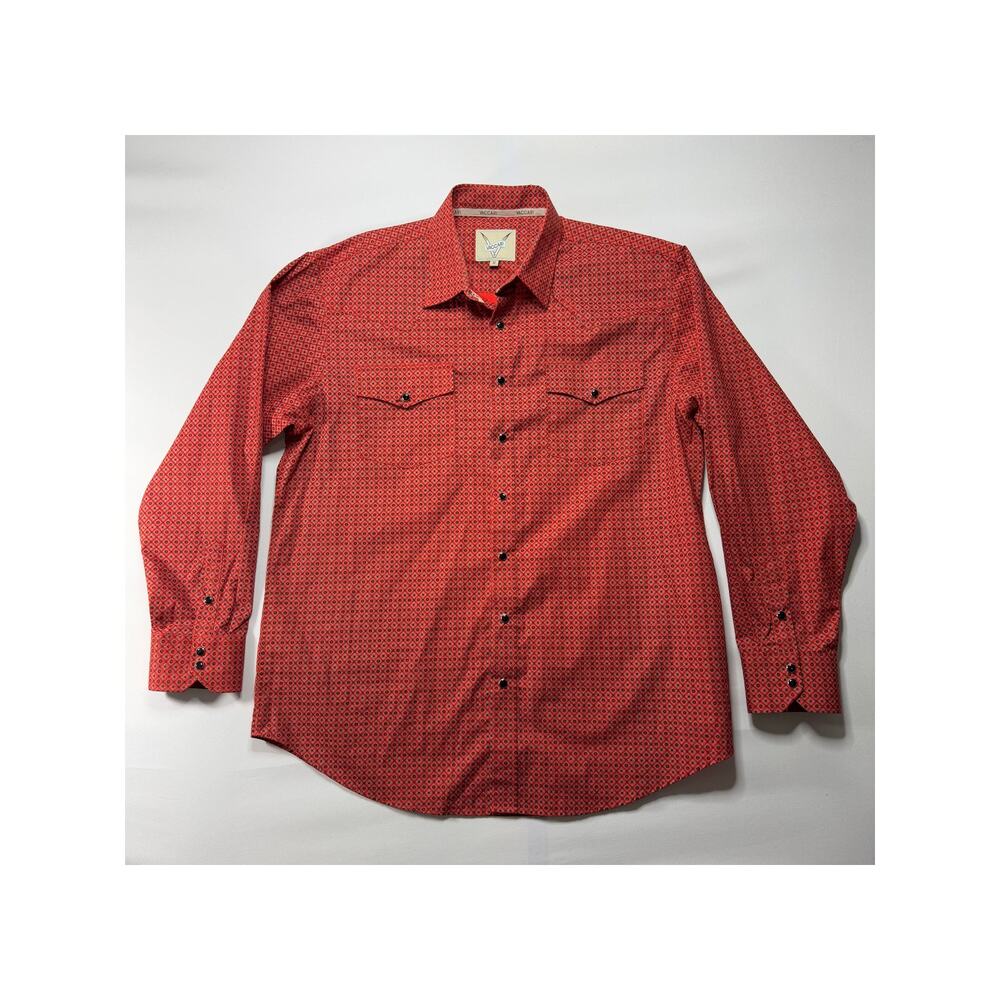 Vaccari Men's Long Sleeve Red Geo‎ Print Pearl Snap Shirt - Size M
